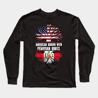 American Grown with Peruvian Roots USA Flag Long Sleeve T-Shirt